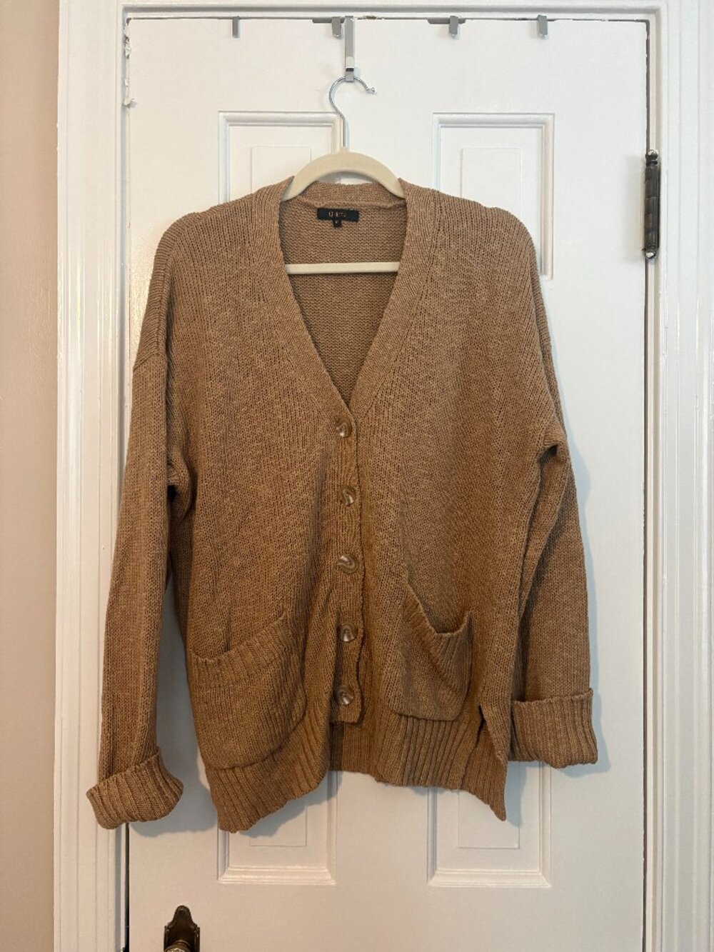 Quince Cotton Linen Oversized Cardigan Sweater Medium Tan